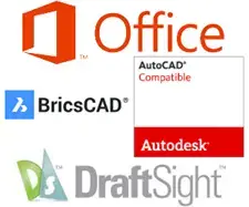 Collage of logos: Office, BricsCAD, Autodesk and DraftSight